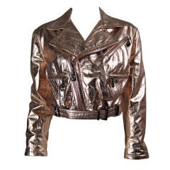 Versace Pink Metallic Leather Bomber Jacket