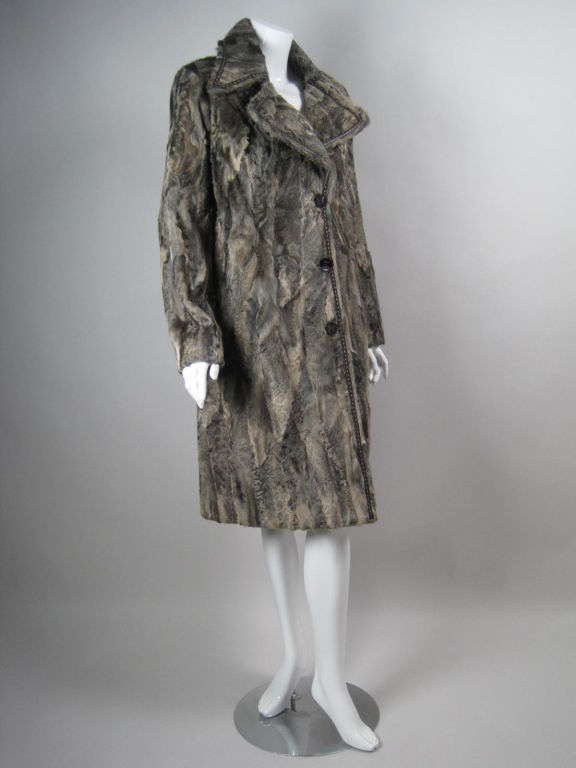 Gray Louis Feraud Lamb's Fur Coat For Sale
