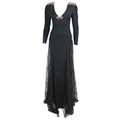Used Holly's Harp Matte Jersey Gown with Lace Overskirt, 1970s 