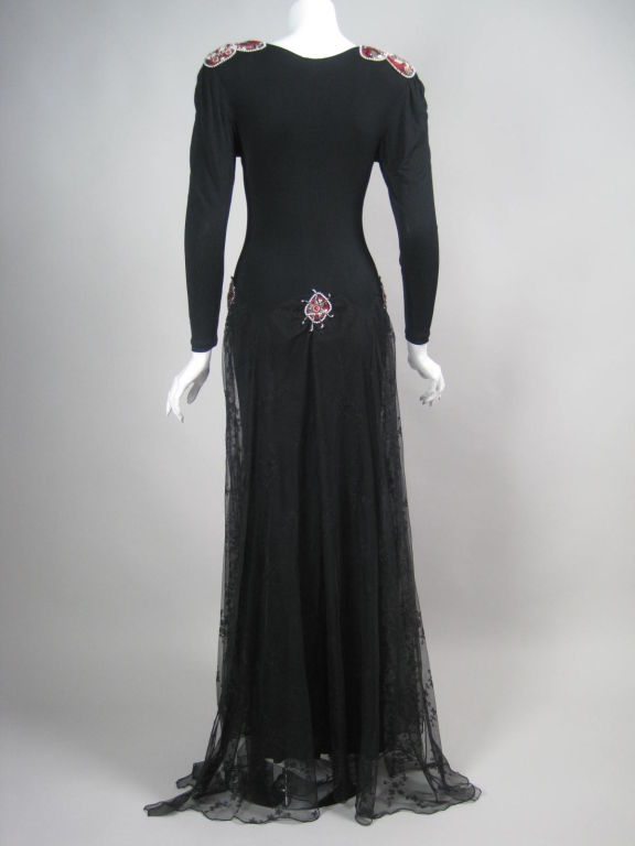 Holly's Harp Matte Jersey Gown with Lace Overskirt, 1970s  In Excellent Condition For Sale In Los Angeles, CA
