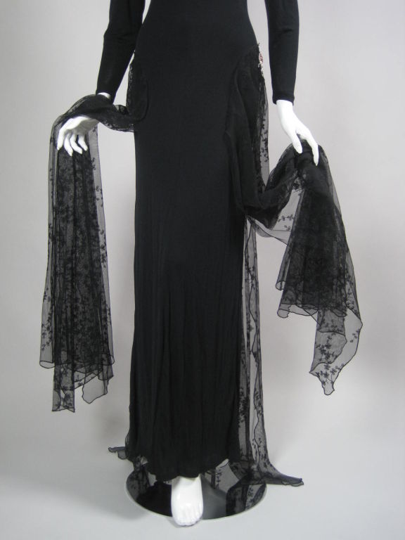Holly's Harp Matte Jersey Gown with Lace Overskirt, 1970s  For Sale 2
