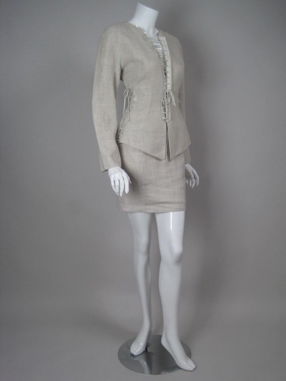 Gray Thierry Mugler Linen Suit with Lacing