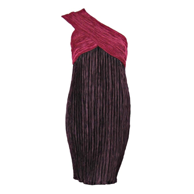 Mary McFadden Couture One-Shouldered Pleated Dress For Sale