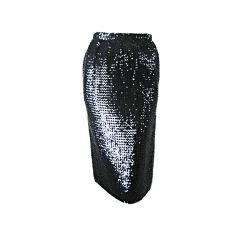 1980's Ungaro Black Sequined Pencil Skirt