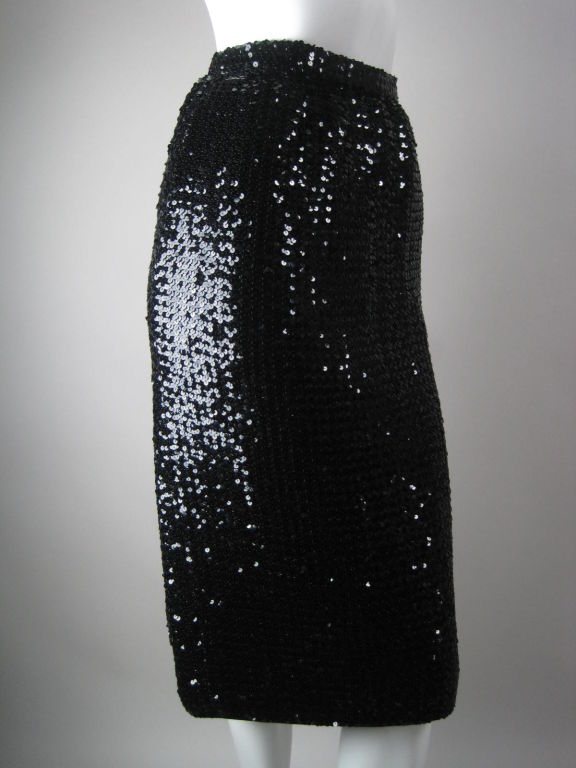 1980's Ungaro Black Sequined Pencil Skirt In Excellent Condition In Los Angeles, CA