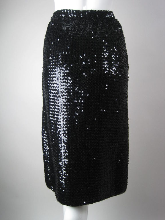 Women's 1980's Ungaro Black Sequined Pencil Skirt