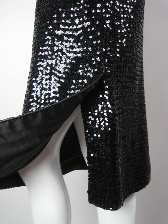 1980's Ungaro Black Sequined Pencil Skirt 2