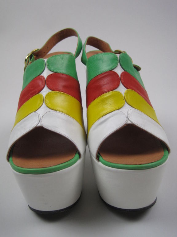 Beige 1970's Enzo of Roma Multicolored Platform Heels