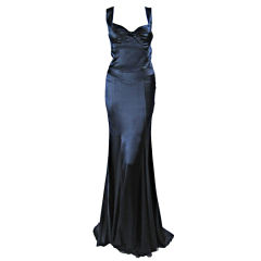 Used Versace Midnight Blue Silk Gown with Godet Inserts in Skirt