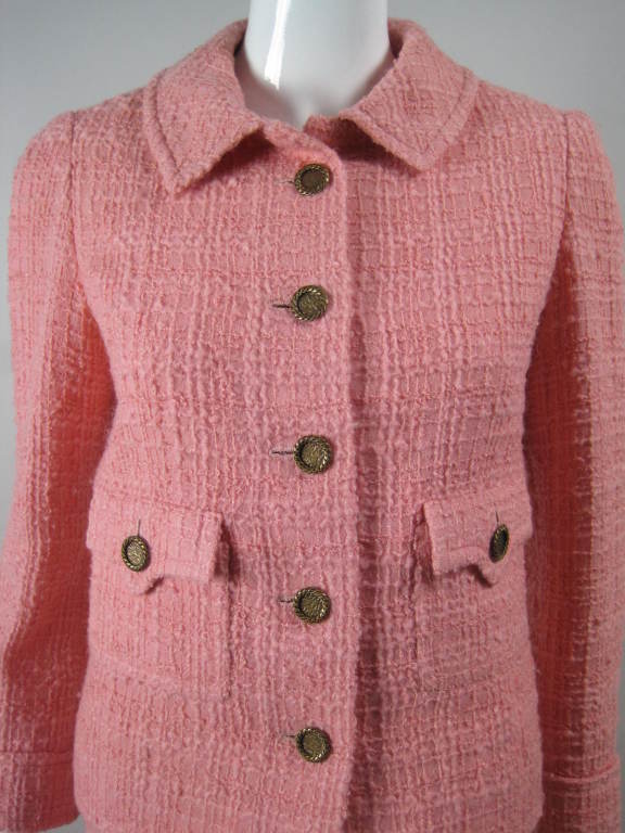 Women's 1960's Chanel Couture Numbered Pink Wool Boucle Skirt Suit