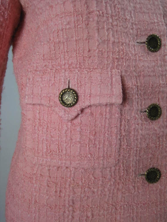 1960's Chanel Couture Numbered Pink Wool Boucle Skirt Suit 1