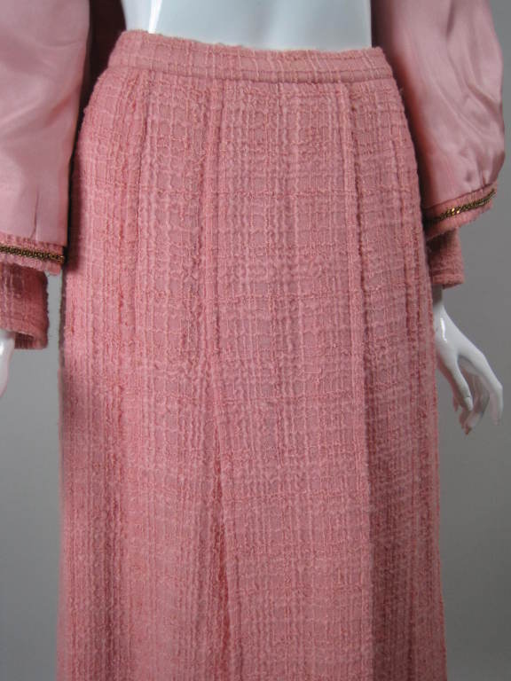 1960's Chanel Couture Numbered Pink Wool Boucle Skirt Suit 3