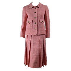 1960's Chanel Couture Numbered Pink Wool Boucle Skirt Suit