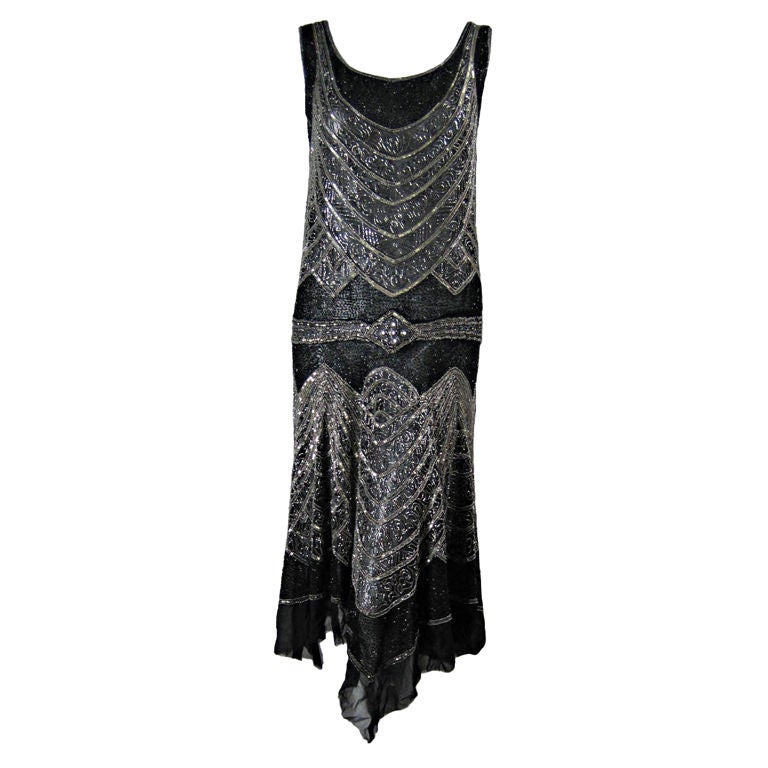 1920's Beaded Sheath Dress with Tromp L'oeil Detailing at 1stdibs