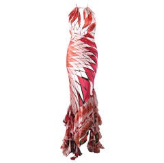 Roberto Cavalli Bias-Cut Gown with Ruffled Fishtail Hem