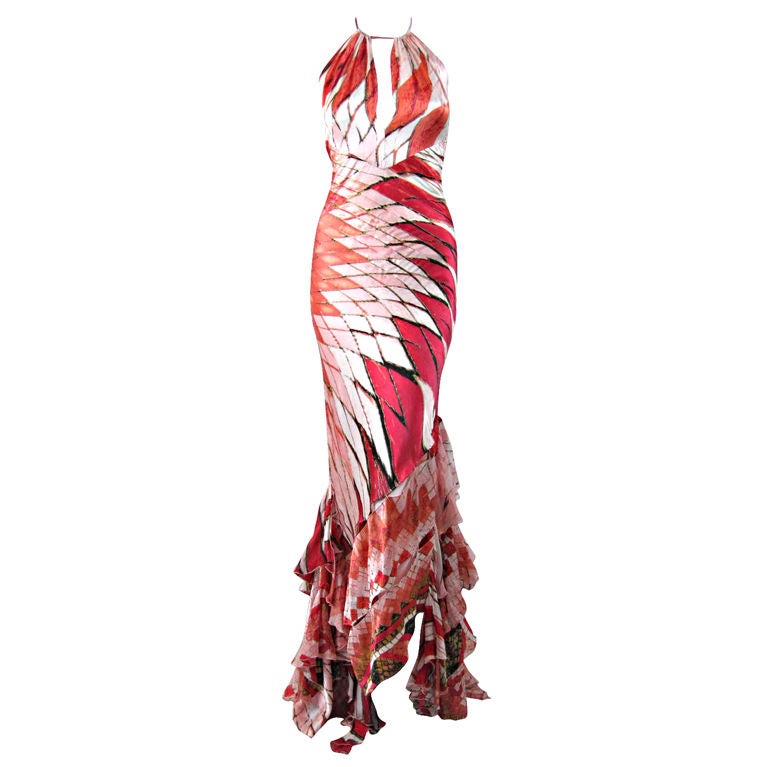 Roberto Cavalli Bias-Cut Gown with Ruffled Fishtail Hem For Sale