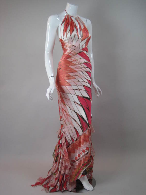 Women's Roberto Cavalli Bias-Cut Gown with Ruffled Fishtail Hem For Sale