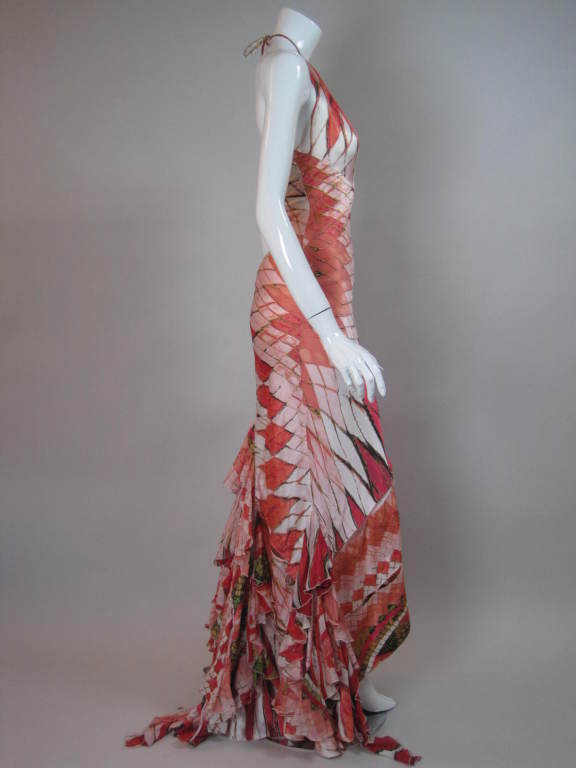 Roberto Cavalli Bias-Cut Gown with Ruffled Fishtail Hem For Sale 1
