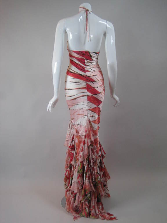 Roberto Cavalli Bias-Cut Gown with Ruffled Fishtail Hem For Sale 2