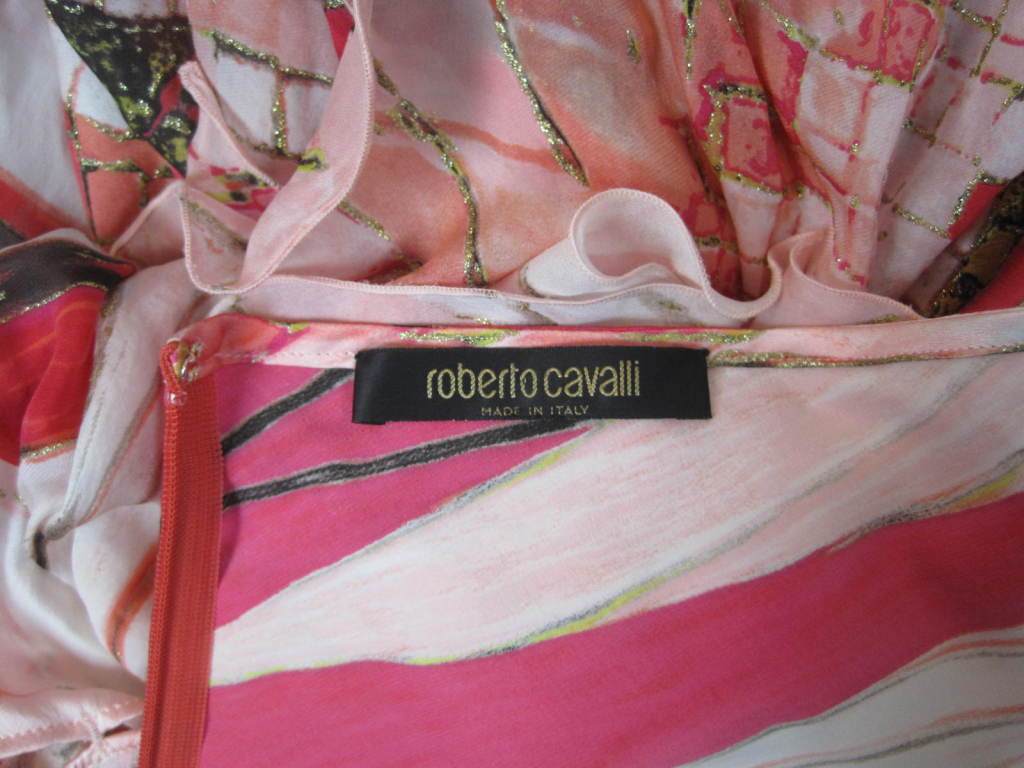 Roberto Cavalli Bias-Cut Gown with Ruffled Fishtail Hem For Sale 6