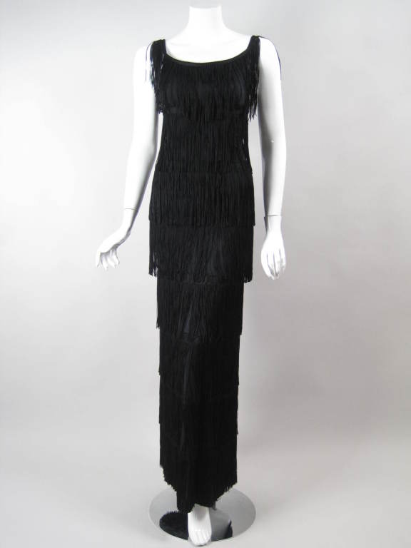 1970's Loris Azzaro Fully-Fringed Gown