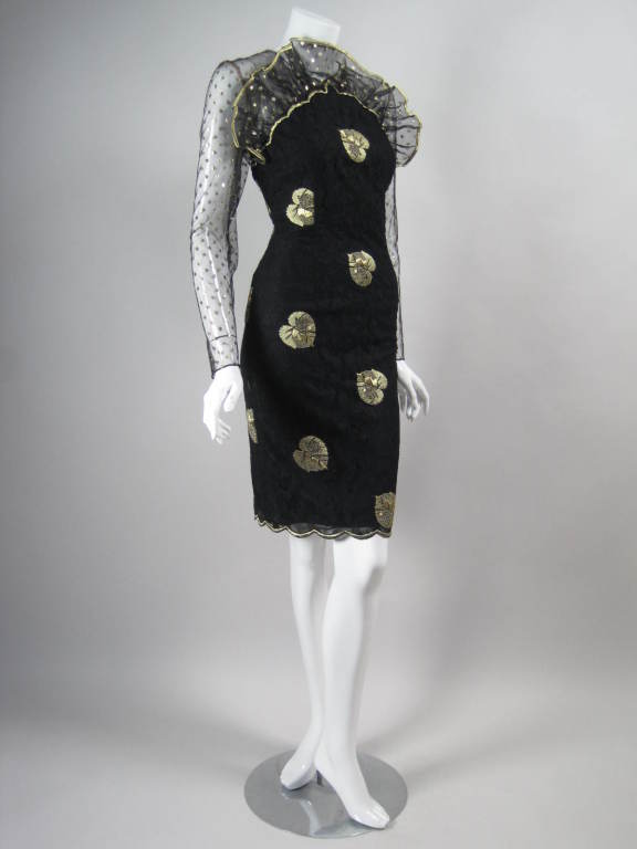 Black 1980's Bill Blass Lace and Net Cocktail Dress