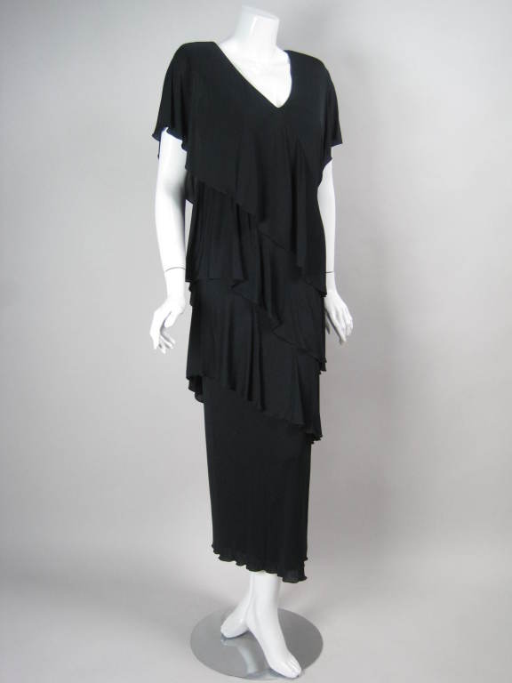 Black Holly's Harp Tiered Jersey Gown For Sale