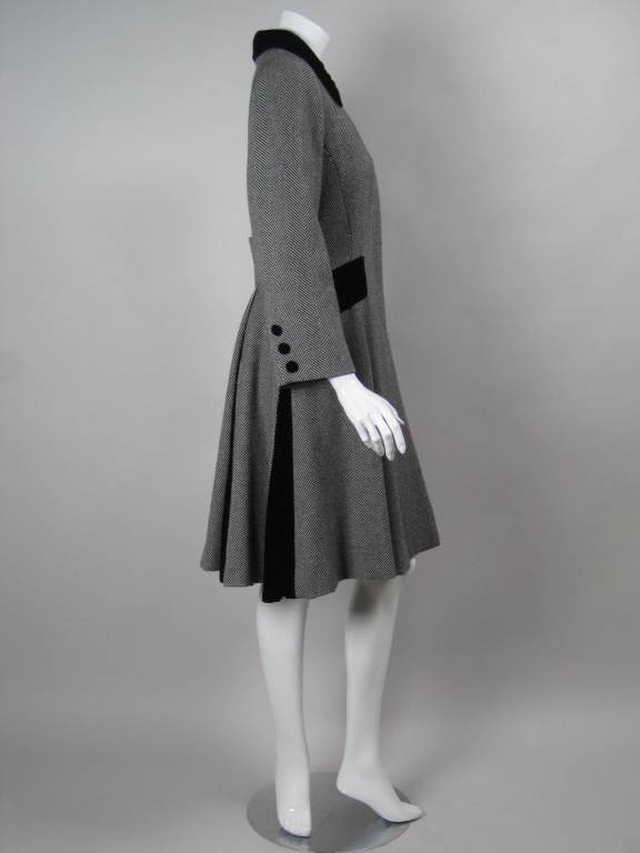 Christian Dior Numbered Houndstooth Coat with Velvet Inserts In Excellent Condition In Los Angeles, CA