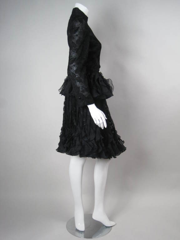 1980's Valentino Lace Ensemble with Ruffled Peplum In Excellent Condition For Sale In Los Angeles, CA