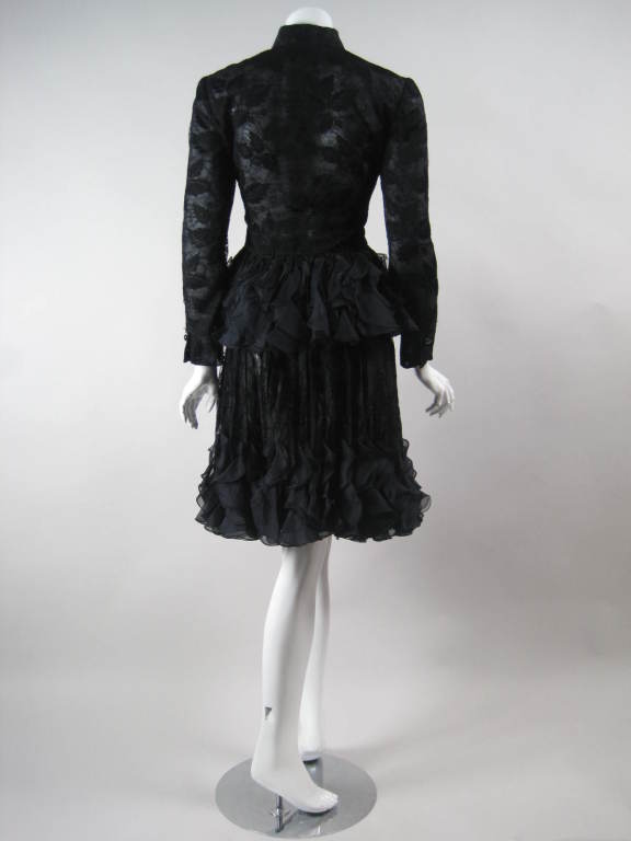 Women's 1980's Valentino Lace Ensemble with Ruffled Peplum For Sale
