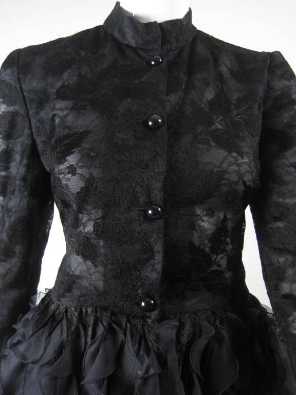 1980's Valentino Lace Ensemble with Ruffled Peplum For Sale 1