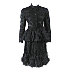 1980's Valentino Lace Ensemble with Ruffled Peplum