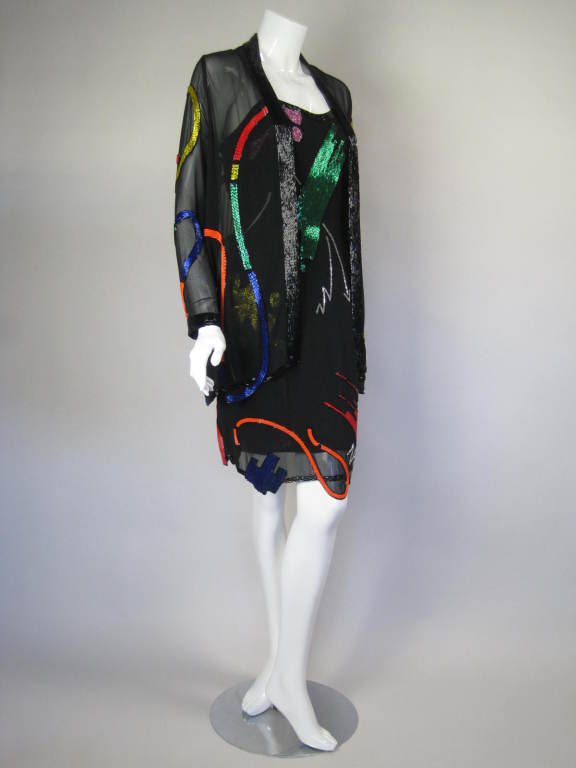 1980's Fabrice Beaded Silk Dress & Jacket