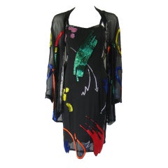 1980's Fabrice Beaded Silk Dress & Jacket