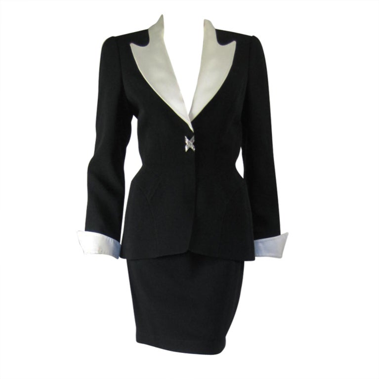 Thierry Mugler Black Faille Suit with Satin Details
