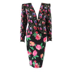 1980's Emanuel Ungaro Floral Printed Skirt Suit