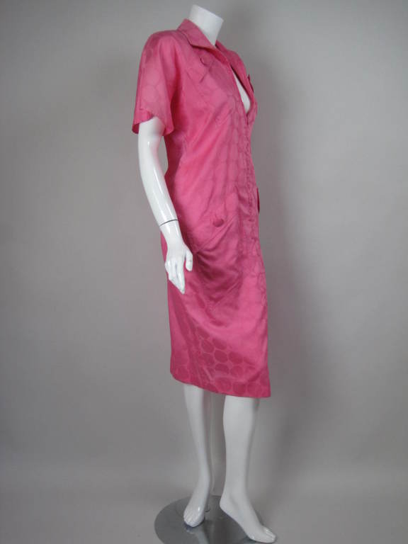 Pink 1980's Mila Schon Polished Cotton Dress For Sale