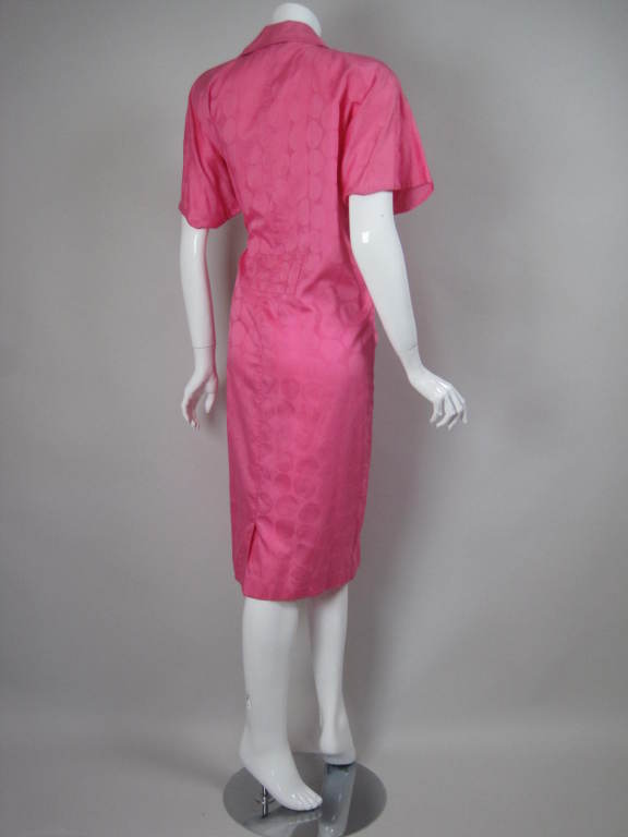 1980's Mila Schon Polished Cotton Dress In Excellent Condition For Sale In Los Angeles, CA