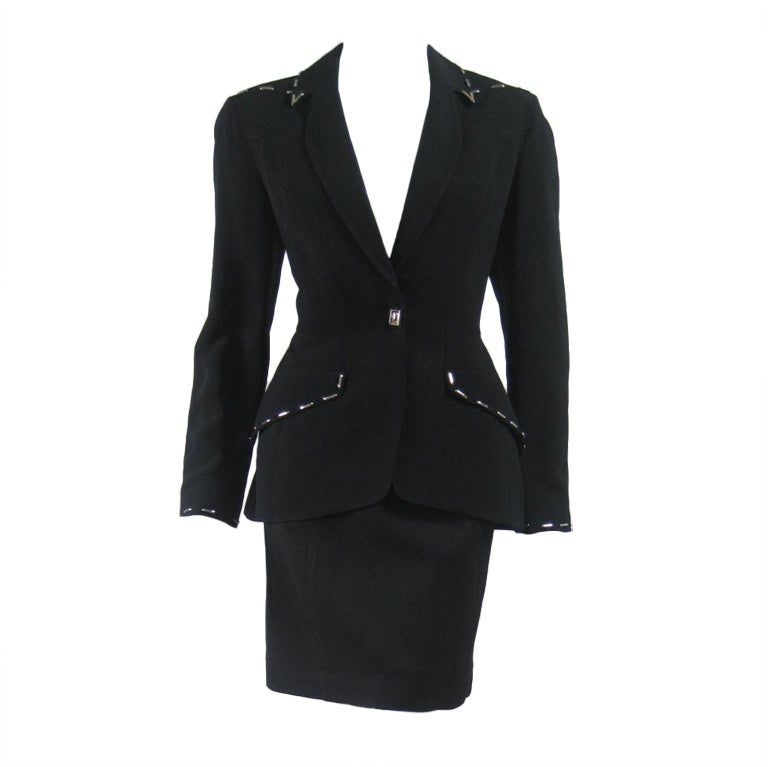 Thierry Mugler Skirt Suit with Metal Studded Details For Sale