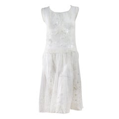 Antique 1920's White Net Dress with Hand-Embroidery