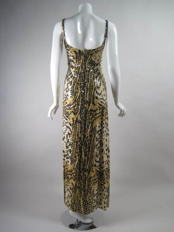 Women's 1970's Mollie Parnis Sequined Leopard Print Gown and Jacket For Sale