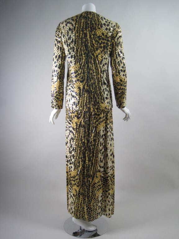 1970's Mollie Parnis Sequined Leopard Print Gown and Jacket For Sale 3