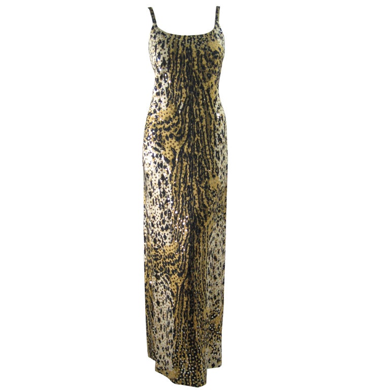 1970's Mollie Parnis Sequined Leopard Print Gown and Jacket For Sale at ...