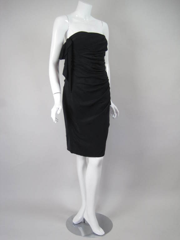 Black 1980's Ungaro Strapless Silk Dupioni Cocktail Dress For Sale