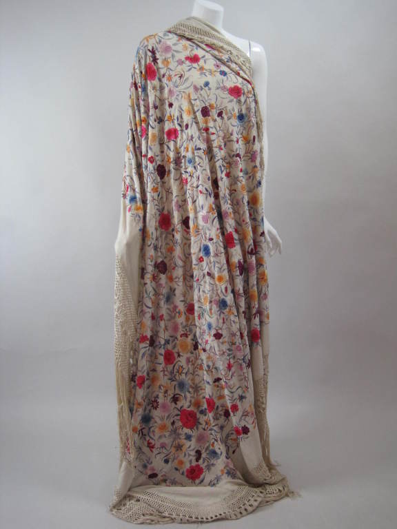 1920's Hand-Embroidered Silk Piano Shawl at 1stdibs