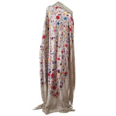 Antique 1920's Hand-Embroidered Silk Piano Shawl