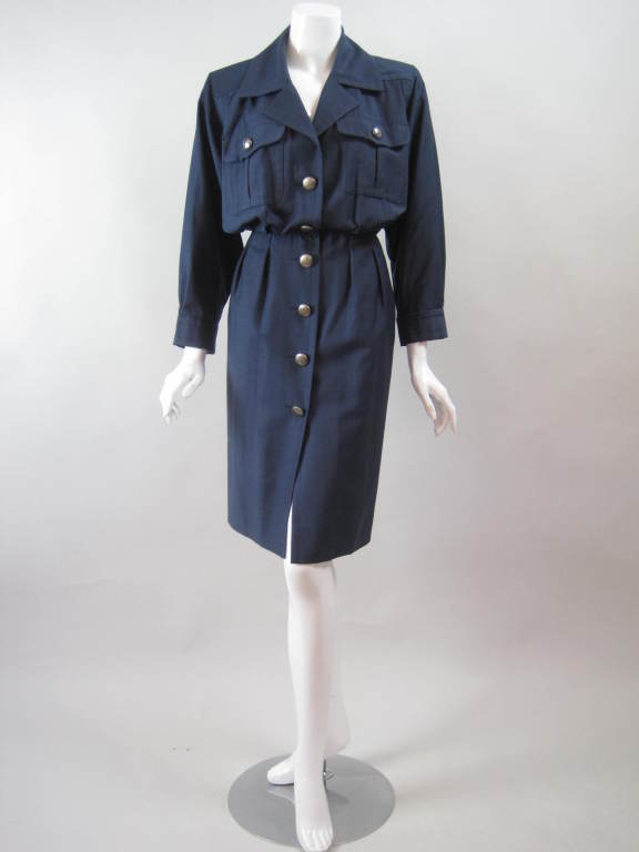 1980's YSL Navy Gabardine Dress 2