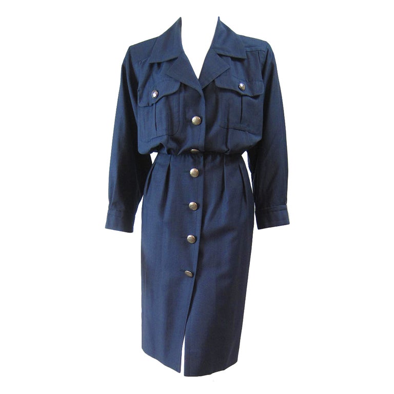 1980's YSL Navy Gabardine Dress