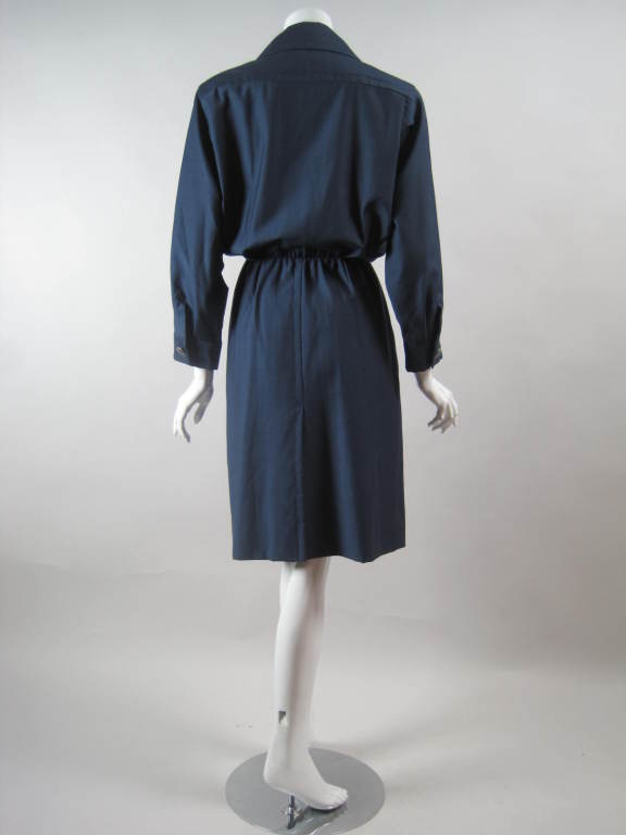 1980's YSL Navy Gabardine Dress In Excellent Condition In Los Angeles, CA
