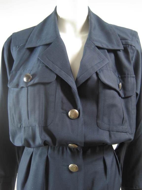 1980's YSL Navy Gabardine Dress 1